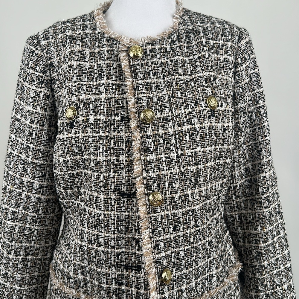 Dennis Basso Tweed Jacket with Pockets Brown/Gold Size 4 NWT - Picture 2 of 11